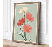 Cosmos Study Botanical Canvas Wall Art Print 30x20 Inch | Taupe