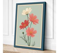 Cosmos Study Botanical Canvas Wall Art Print 30x20 Inch | Teal