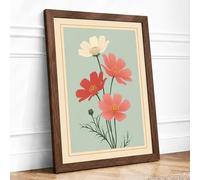 Cosmos Study Botanical Framed Wall Art Print A4 (29.7×21cm) Walnut, Wall Decor for Living Room, Bedroom, Office & Home, Ready to Hang, Art Gift