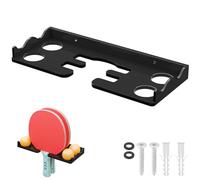Cosmos Table Tennis Paddle Holder Ping Pong Paddle Wall Mount Shelf Rack Ping Pong Racket Display Stand Holding 2 Pcs Paddles and 4 Balls for Storing in Recreation Room Game Court (Solid Black)