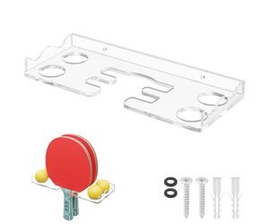 Cosmos Table Tennis Paddle Holder Ping Pong Paddle Wall Mount Shelf Rack Ping Pong Racket Display Stand Holding 2 Pcs Paddles and 4 Balls for Storing in Recreation Room Game Court (Transparent Clear)