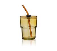 cosnou Ice Coffee Glass Tumbler with Straw and Lid Sealed Carry On, 13 OZ(400ML) Thick Wall Water Glass Cup Mug Tea (Amber