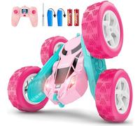 cosone Pink Remote Control Car for Girls, RC Stunt Car Double Sided 360°Flip with Headlights, All Terrain Tires, Rechargeable Batteries Toy Car for 6 7 8 9 10 11 12 Girls Birthday