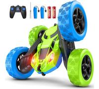 cosone Remote Control Cars, RC Cars with Headlights 2.4GHZ Remote Car Toys, 4WD Off Road Stunt Car Double Sided 360° Rotating, Birthday Gifts for Boys Age 6+ Years Old (Blue-Green)