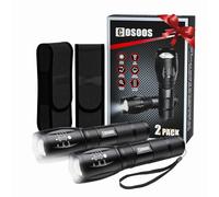 COSOOS 2 Tactical Flashlights with Holsters, Bright LED Flashlight 1000 Lumen, 5 Mode Portable Zoomable Waterproof Flash Light for Hiking, Outdoor Camping Gear Essential, No AAA Battery