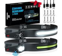 COSOOS Original 2 Rechargeable Headlamps, Bright LED Headlamp Flashlight 1000 Lumen, 230 ° Wide Beam & Spot Light, Motion Sensor, 2.4 oz Head Lamp with Clips for Hardhat, Camping, Hiking