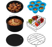 COSORI Air Fryer Accessories Set, Fit All of Brands 3.5 L, Pack of 6 Including Cake Pan/Pizza Pan/Metal Holder/Multi-Purpose Rack with Skewers/Silicone Mat/Egg Bites Mold with Lid