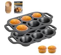 COSORM Pre-Seasoned Cast Iron Muffin Pan - 6-Cup Nonstick Cupcake Pan, 2 Piece Set