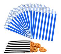 COSORO 100pcs 5x7'' Blue Striped Paper Sweet Bags Candy Bags,Stripe Paper Bag for Sweet Treat Bag Party Bags for Kids Girls Boys Christmas Halloween Wedding Birthday Party Buffet Confectionery Stall