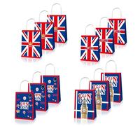 COSORO 12Pcs Union Jack Party Paper Gift Bags,Small Uk Flag Bag for Sweets,Loot Candy Bag British Kraft Paper Bags with Handle for 2025 VJ DAY 80th Anniversary Decorations,Union Jack Party Supplies
