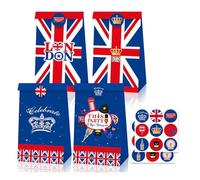 COSORO 12Pcs Union Jack Party Paper Gift Bags,Small Uk Flag Bag for Sweets,Loot Candy Bag British Kraft Paper Bags with Stickers for 2025 VJ DAY 80th Anniversary Decorations,Union Jack Party Supplies