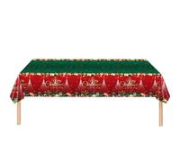 COSORO 137 * 274cm Plastic Christmas Tablecloths Party,Large Xmas Table Cloth Rectangle Shiny Red Green Holly Merry Christmas Tablecloth Party Table Cover for Christmas Party Tableware Decorations