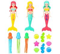 COSORO 14Pcs Diving Pool Toys,Mermaid Swimming Pool Toy Set with 3 Diving Mermaids,3 Fun Squid Dive Toys,8 Marine Gem,Dive Games Bath Water Toy Underwater Training Swim Toy for Kids Age 3-12