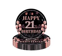 COSORO 16Pcs Black Rose Gold 21st Birthday Paper Plates 7inches, Party Tableware, Disposable Plates, Table Decorations, Gifts for Ladies, Her Party Decor