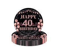 COSORO 16Pcs Black Rose Gold 40th Birthday Paper Plates 9'',Birthday Tableware Party Plate Disposable,Happy 40th Birthday Table decor Plates Birthday Gifts ,Her 40th Birthday Décor