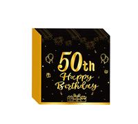 cosoro 20Pc Black Gold 50th b'day Serviettes Napkins,b'day Tableware Party Paper Napkins Disposable,50th b'day Decors Napkin Tissue b'day gift Women,Men,Lady,Him,Her 50th b'day Décor