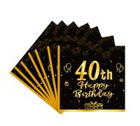 COSORO 20pcs Black & Gold Napkins - 40th Birthday Serviettes for Men & Women, Table Decorations