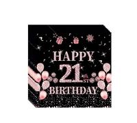 COSORO 20Pcs Black Rose Gold 21st Birthday Serviettes Napkins,Birthday Tableware Party Paper Napkins Disposable,21st Birthday decor Napkin Tissue Birthday Gifts ,Lady,Her 21st Birthday Décor