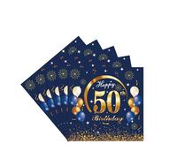 COSORO 20pcs Navy Blue Gold 50th Napkins Serviettes,Happy 50th Birthday Paper Serviettes Napkins for Men Women 50th Birthday Table Decorations,50th Birthday Party Tissue 50th Table Napkins for Him Her