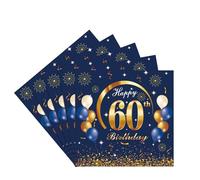 COSORO 20pcs Navy Blue Gold 60th Birthday Napkins - Happy Serviettes for Men Women Table Decorations, Party Tissue for Him Her