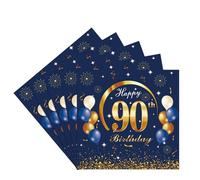 COSORO 20pcs Navy Blue Gold Napkins, 90th Birthday Serviettes for Men & Women, Table Decorations