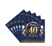 COSORO 20pcs Navy Blue Gold Serviettes, 40th Birthday Paper Serviettes for Men & Women, Table Decorations & Party Tissue Napkins
