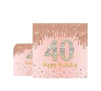 COSORO 20pcs Rose Gold 40th Napkins Serviettes,Happy 40th Birthday Paper Serviettes Napkins for Ladies Women 40th Birthday Table Decorations,40th Birthday Party Tissue 18th Table Napkins for Her