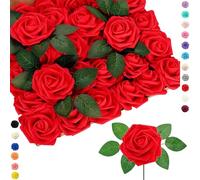 COSORO 25pcs Faux Red Roses Artificial Flowers Roses,Real Touch Foam Roses Fake Flowers Artificial Rose Bulk with Stem for Wedding Decor,Bridal Shower Crafts Home Baby Shower Valentines Day Decoration