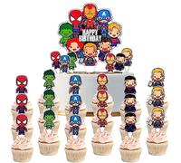 COSORO 25Pcs Superhero Iron Man Captain America Spiderman Cake Toppers,Avengers Birthday Toppers,Boys Super Hero Decorations Cupcake Toppers for Boys,Kids Marvel Party Supplies