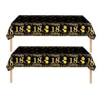 COSORO 2pcs Black Gold Happy 18th Birthday Table Cloth,137 * 274cm 18th Tablecloth for Boys Girls 18th Birthday Table Decorations,Plastic Tablecloths Table Cover for Him Her 18th Birthday Decorations