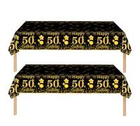 COSORO 2pcs Black Gold Happy 50th Birthday Table Cloth,137 * 274cm 50th Tablecloth for Men Women 50th Birthday Table Decorations,Plastic Tablecloths Table Cover for Him Her 50th Birthday Decorations