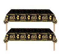 COSORO 2pcs Black Gold Happy 60th Birthday Table Cloth,137 * 274cm 60th Tablecloth for Men Women 60th Birthday Table Decorations,Plastic Tablecloths Table Cover for Him Her 60th Birthday Decorations