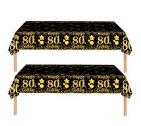 COSORO 2pcs Black Gold Happy 80th Birthday Table Cloth,137 * 274cm 80th Tablecloth for Men Women 80th Birthday Table Decorations,Plastic Tablecloths Table Cover for Him Her 80th Birthday Decorations