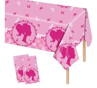 COSORO 2Pcs Hot Pink Girls Plastic Table Cloth for Girls Party,137 * 274 Girl Birthday Table Cover Tablecloth for Kids Baby Shower Princess Theme Party Table Decorations Supplies