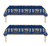 COSORO 2pcs Navy Blue Gold 70th Table Cloth,Happy 70th Birthday Tablecloth for Men Women 70th Birthday Table Decoration,137*274cm Plastic Tablecloths Table Cover 70th Birthday Decorations for Him Her