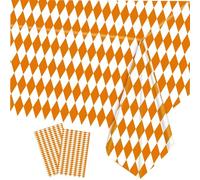 COSORO 2pcs Orange and White Diamond Checkered Tablecloth Party,130x220cm Plastic Checkered Table Cover Gingham Table Cloth for Picnic,Xmas,Halloween,Birthday Party Table Decorations Tablecloths