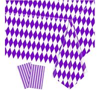 COSORO 2pcs Purple and White Diamond Checkered Tablecloth Party,130x220cm Plastic Checkered Table Cover Gingham Table Cloth for Picnic,Xmas,Halloween,Birthday Party Table Decoration Tablecloths