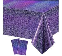 COSORO 2pcs Purple Holographic Tablecloth, 137x274cm Large Plastic Holographic Foil Table Cover Metallic Iridescent for Outdoor Picnic, Birthday, Christmas Party Decorations