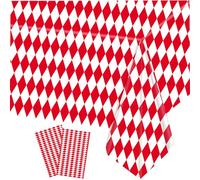 COSORO 2pcs Red and White Diamond Checkered Tablecloth Party,130x220cm Plastic Checkered Table Cover Gingham Table Cloth for Christmas,Picnic,Birthday,Xmas Party Table Decorations Tablecloths