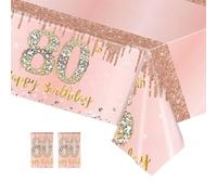 COSORO 2pcs Rose Gold 80th Table Cloth,Happy 80th Birthday Tablecloth for Ladies Women 80th Birthday Table Decoration,137 * 274cm Plastic Tablecloths Table Cover 80th Birthday Decorations for Her