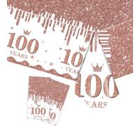 COSORO 2pcs Rose Gold Happy 100th Birthday Table Cloth,137*274cm 100th Tablecloth for Women 100th Birthday Table Decoration,Plastic Tablecloths Table Cover for Adults Her 100th Birthday Decorations