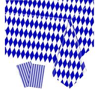 COSORO 2pcs Royal Blue and White Diamond Checkered Tablecloth Party,130x220cm Plastic Checkered Table Cover Gingham Table Cloth for Picnic,Christmas,Birthday Party Table Decorations Tablecloths
