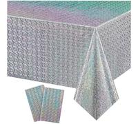 COSORO 2pcs Silver Holographic Tablecloth, 137x274cm Large Plastic Holographic Foil Table Cover Metallic Iridescent Party Tablecloth for Outdoor Picnic, Birthday, Christmas Decorations