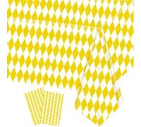 COSORO 2pcs Yellow and White Diamond Checkered Tablecloth Party,130x220cm Plastic Checkered Table Cover Gingham Table Cloth Yellow for Picnic,Christmas,Birthday Party Table Decoration Tablecloths