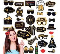 COSORO 32P 13th Birthday Props Black Gold,13th Birthday Decor for ,13th Birthday Party Selfie Props,Photo Booth Props Kit Birthday Gifts for Girl,Boy,Him,Her 13th Birthday Party Decor