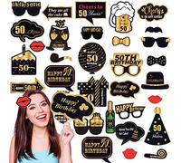 COSORO 32Pcs 50th Birthday Props Black Gold,50th Birthday Decor for Women,Men,50th Birthday Party Selfie Props,50th Photo Booth Props Kit Birthday Gifts for Lady Him Her 50th Birthday Party Decor