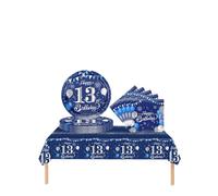 COSORO 37pcs Navy Silver 13th Birthday Decorations for Girls, Boys - Tablecloth, Paper Plates, Napkins - Eco-friendly, BPA-free, Perfect for Birthday Parties