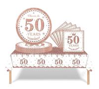 COSORO 37pcs Rose Gold 50th Birthday Decorations: Tablecloth, Paper Plates & Napkins for Women's 50th Birthday Party