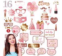 COSORO 38Pcs 16th Birthday Props Rose Gold,16th Decorations for Girls,16th Party Selfie Prop and Signs,16th Photo Booth Kit Gifts Girl Her
