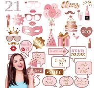 cosoro 38Pcs 21st Birthday Props Rose Gold,21st Birthday Decorations for Girls,Women,21st Birthday Party Selfie Props,21st Photo Booth Props Kit Birthday Gifts Her 21st Birthday Party Decorations